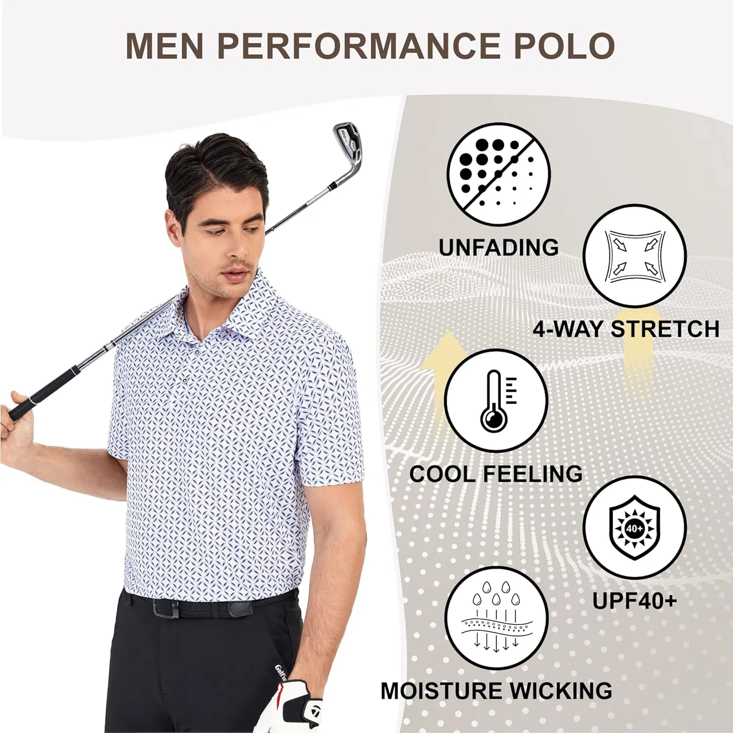 Damipow Premium Golf Shirts for Men Dry Fit Performance Polo Short Sleeve Collared Shirt