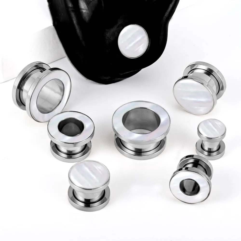 DOEARKO 2 Pairs Conch Shell Ear Gauges Tunnels and Plugs 316L Stainless Steel Hypoallergenic Earrings Ears Expander Body Jewelry