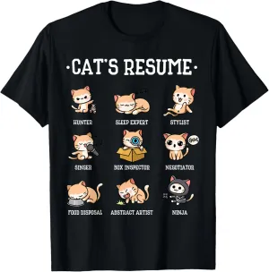 Funny Cat Shirt Cat's Resume Life Of A Cat Animal T-Shirt