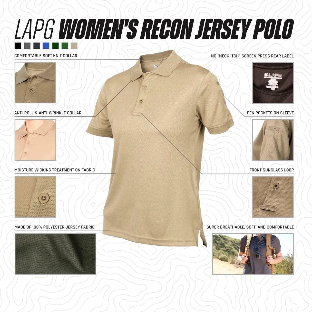 LAPG Women's Recon Jersey Short Sleeve Polo Shirt, Anti-Wrinkle Moisture Wicking Tactical Polo Shirt for Women