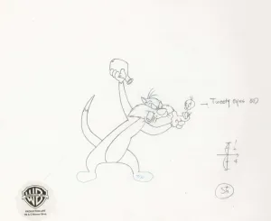 Looney Tunes Original Production Drawing:  Sylvester and Tweety