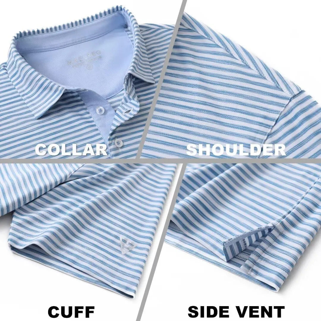 M MAELREG Golf Polo Shirts for Men Short Sleeve Dry Fit Striped Performance Moisture Wicking Collared Casual Mens Golf Shirt