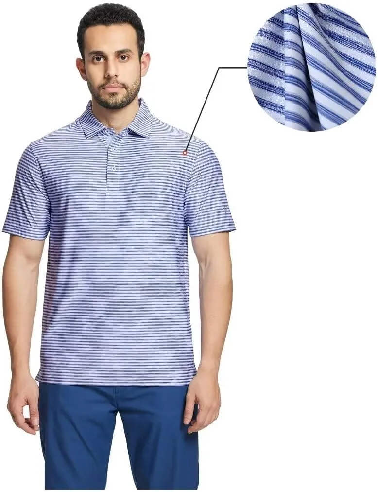 M MAELREG Golf Polo Shirts for Men Short Sleeve Dry Fit Striped Performance Moisture Wicking Collared Casual Mens Golf Shirt