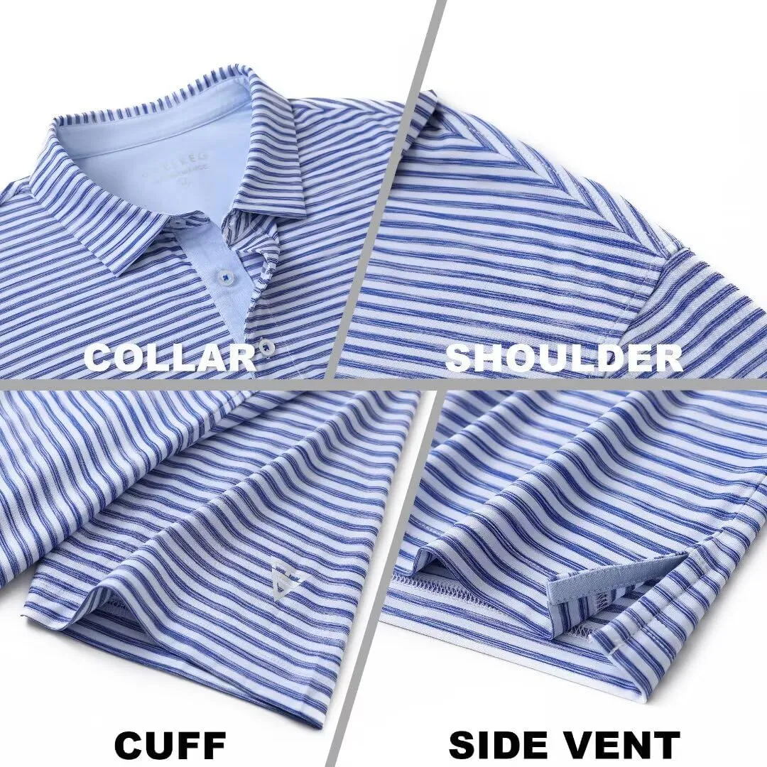 M MAELREG Golf Polo Shirts for Men Short Sleeve Dry Fit Striped Performance Moisture Wicking Collared Casual Mens Golf Shirt