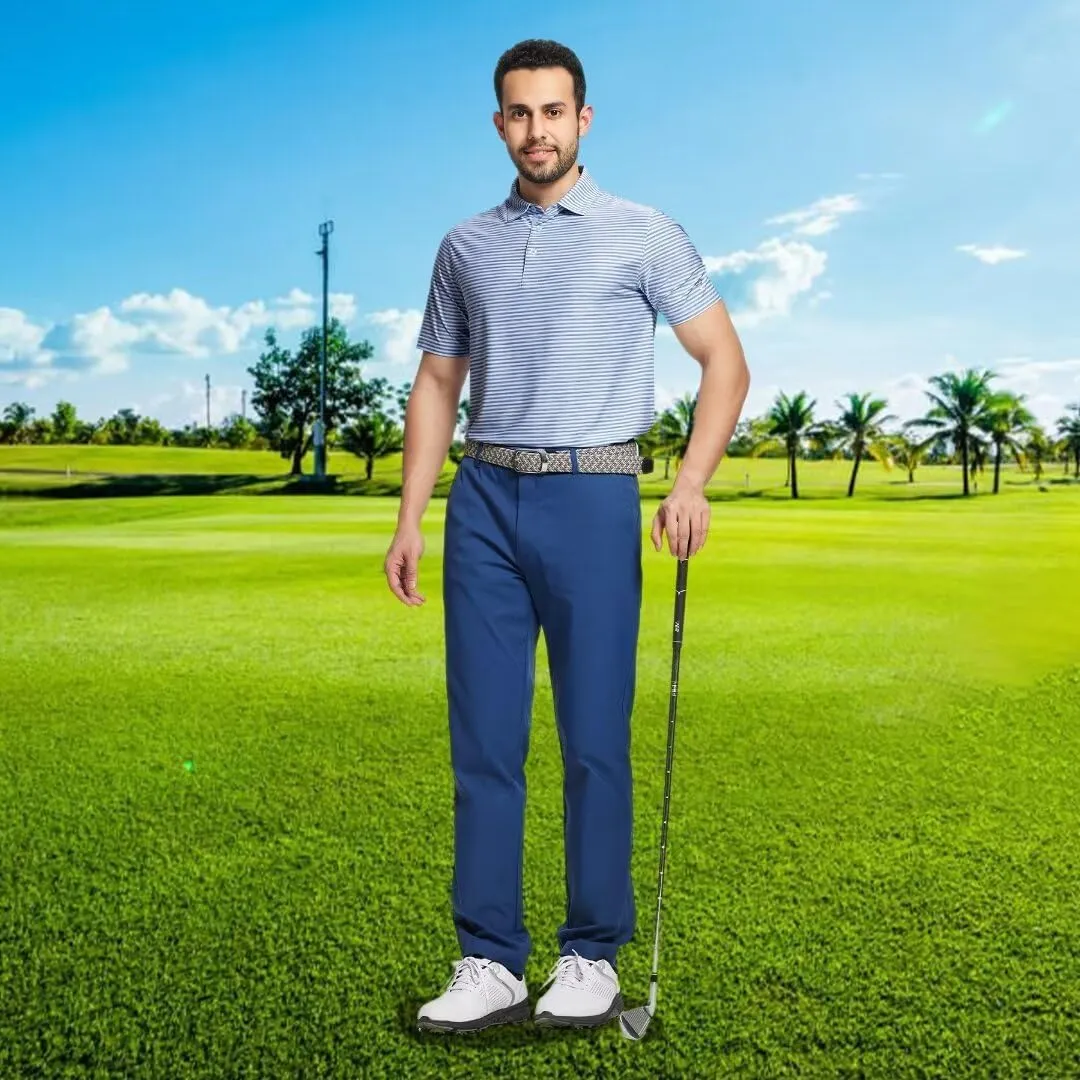 M MAELREG Golf Polo Shirts for Men Short Sleeve Dry Fit Striped Performance Moisture Wicking Collared Casual Mens Golf Shirt