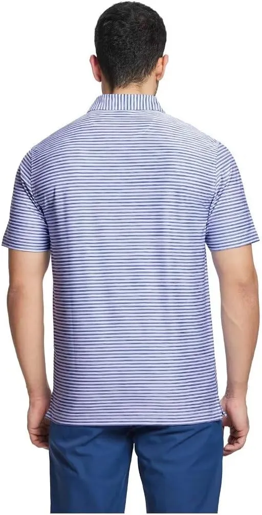 M MAELREG Golf Polo Shirts for Men Short Sleeve Dry Fit Striped Performance Moisture Wicking Collared Casual Mens Golf Shirt