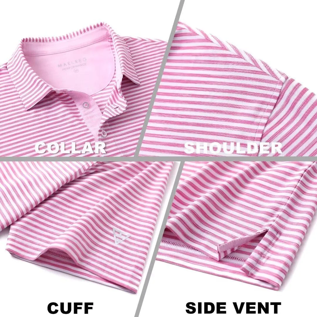 M MAELREG Golf Polo Shirts for Men Short Sleeve Dry Fit Striped Performance Moisture Wicking Collared Casual Mens Golf Shirt