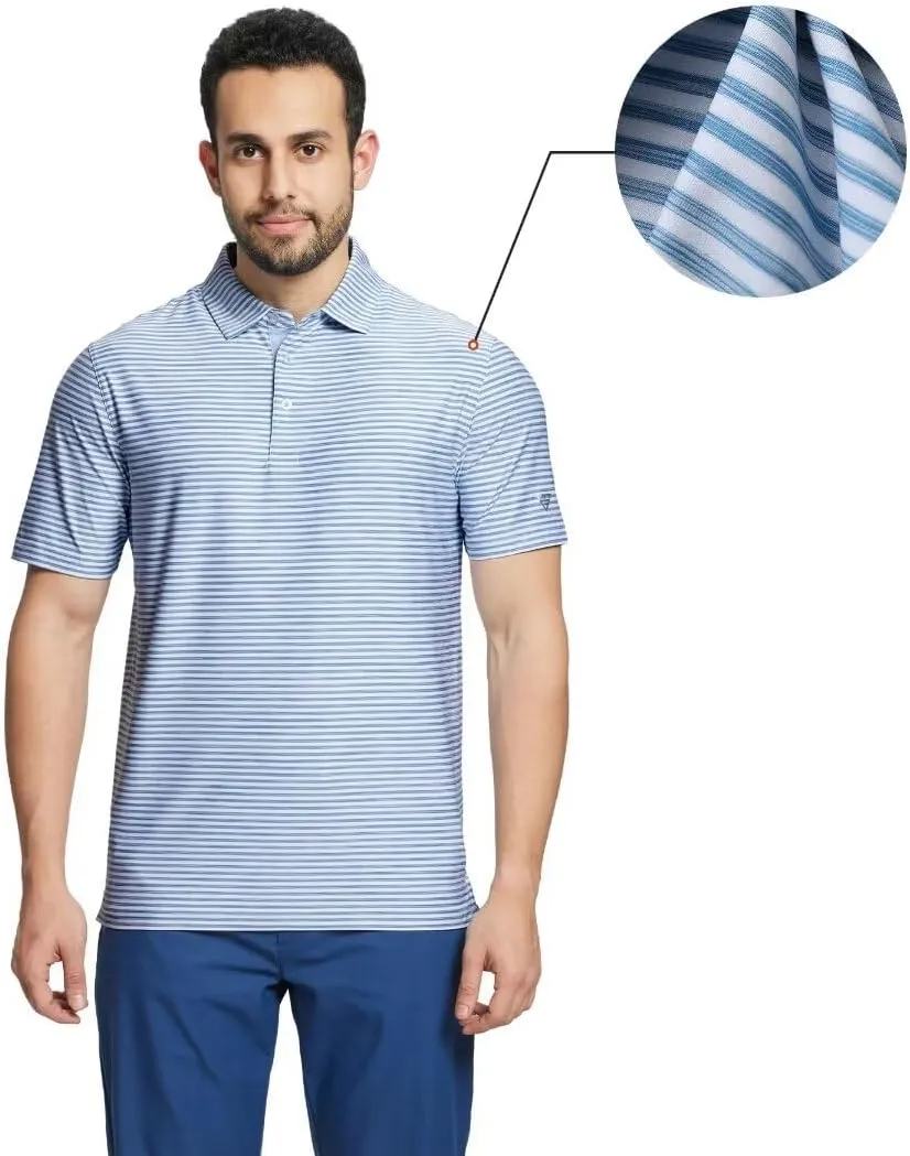 M MAELREG Golf Polo Shirts for Men Short Sleeve Dry Fit Striped Performance Moisture Wicking Collared Casual Mens Golf Shirt
