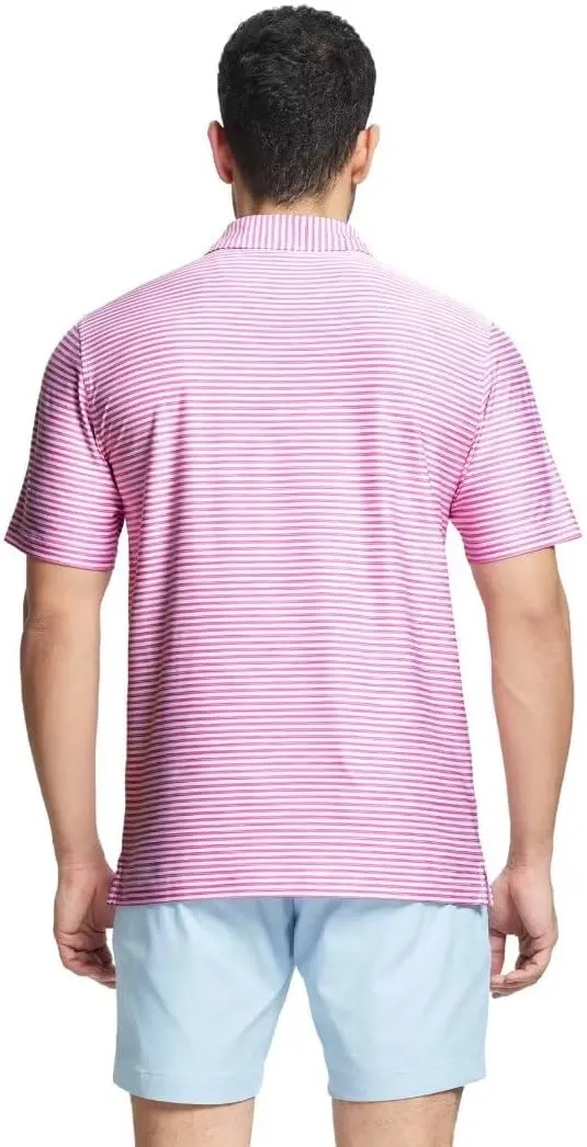 M MAELREG Golf Polo Shirts for Men Short Sleeve Dry Fit Striped Performance Moisture Wicking Collared Casual Mens Golf Shirt