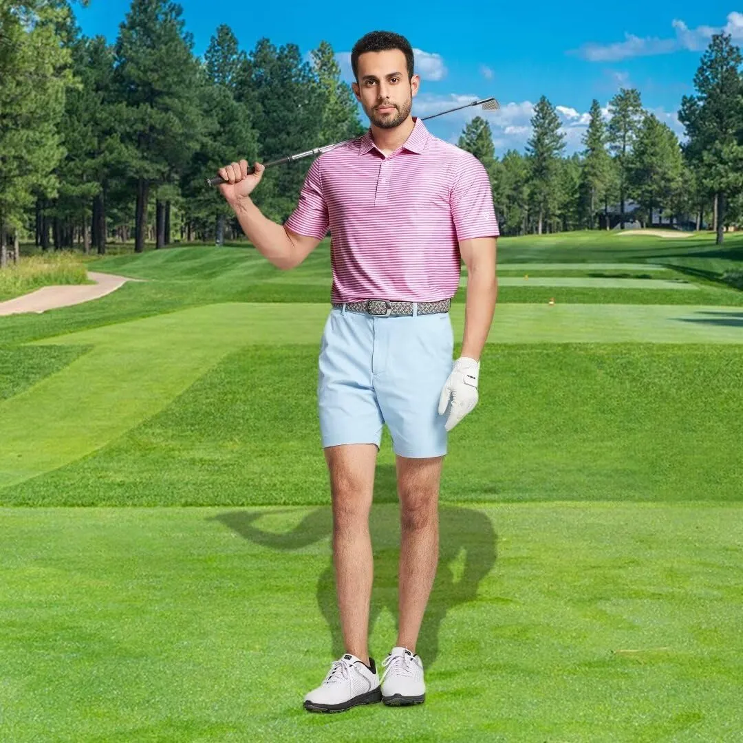 M MAELREG Golf Polo Shirts for Men Short Sleeve Dry Fit Striped Performance Moisture Wicking Collared Casual Mens Golf Shirt