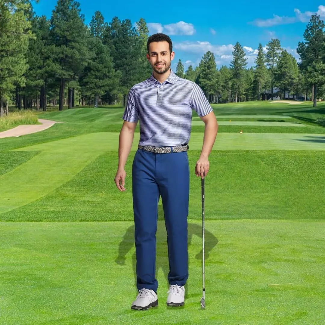 M MAELREG Golf Polo Shirts for Men Short Sleeve Dry Fit Striped Performance Moisture Wicking Collared Casual Mens Golf Shirt