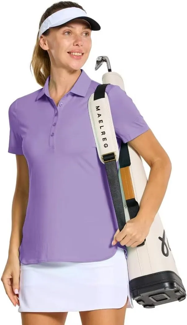 M MAELREG Womens Golf Shirt Short Sleeve 5 Buttons Quick Dry Casual Solid Moisture Wicking Tennis Polo Shirts for Women