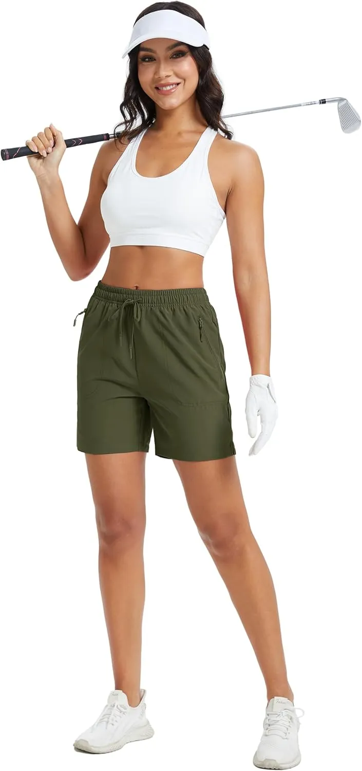 MAGCOMSEN Women's 5" Hiking Shorts UPF 50  Quick Dry Lightweight Athletic Running Golf Summer Casual Shorts with Pockets