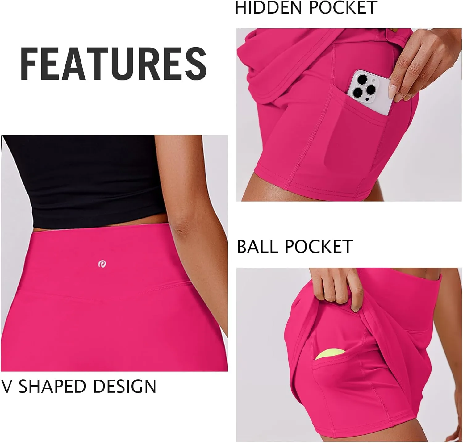 PINSPARK Womens Tennis Skirt High Waisted Golf Skort with 2 Pockets Stretchy Athletic Skirts for Workout Pickleball Running