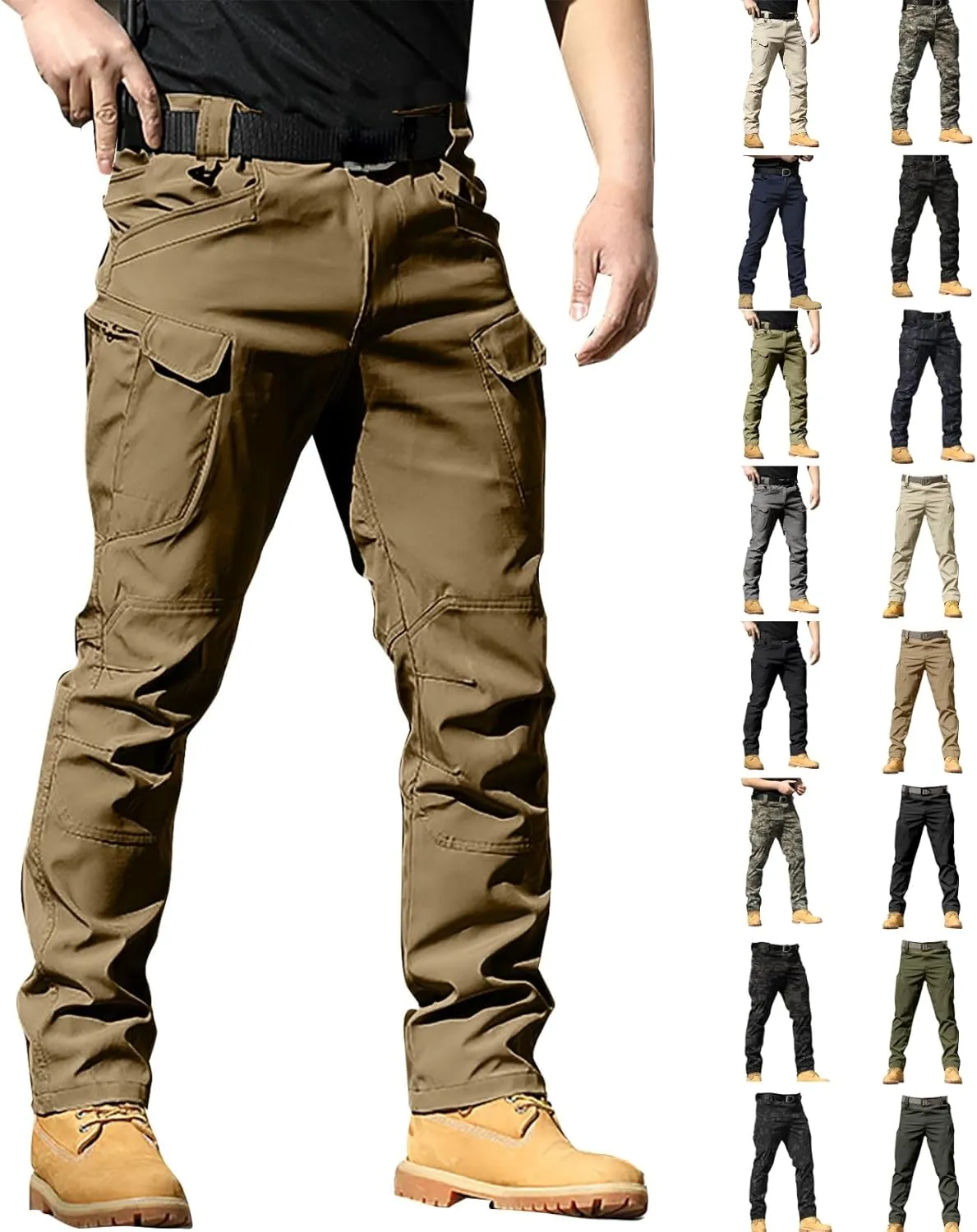 Tactical Pants for Men Lightweight Stretch Hiking Cargo Pants Outdoor Waterproof Ripstop Pant with Multi Pockets