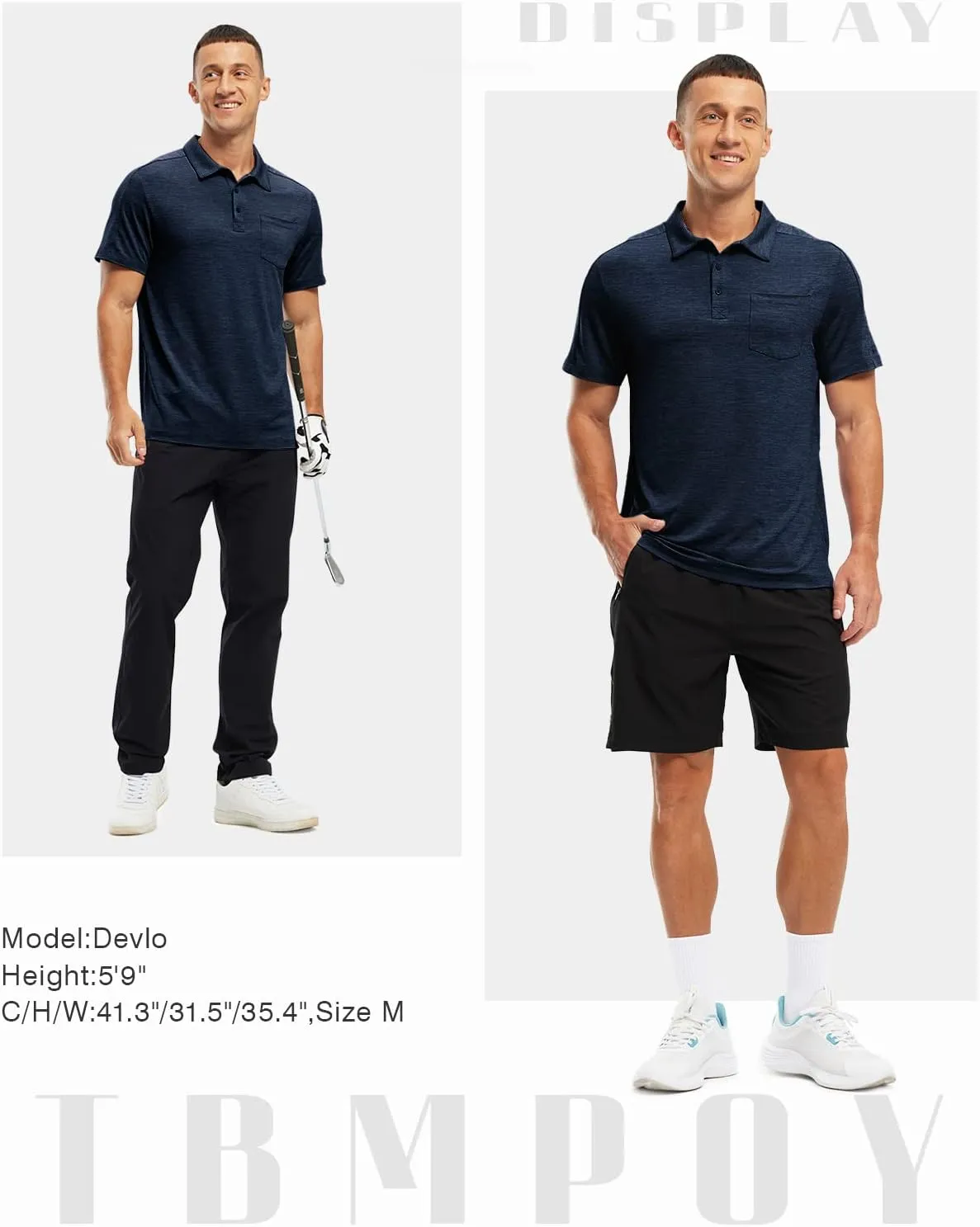 TBMPOY Men's Polo Shirts Short Sleeves with Pocket Lightweight Quick Dry Outdoor Casual Work Golf Sports Shirt