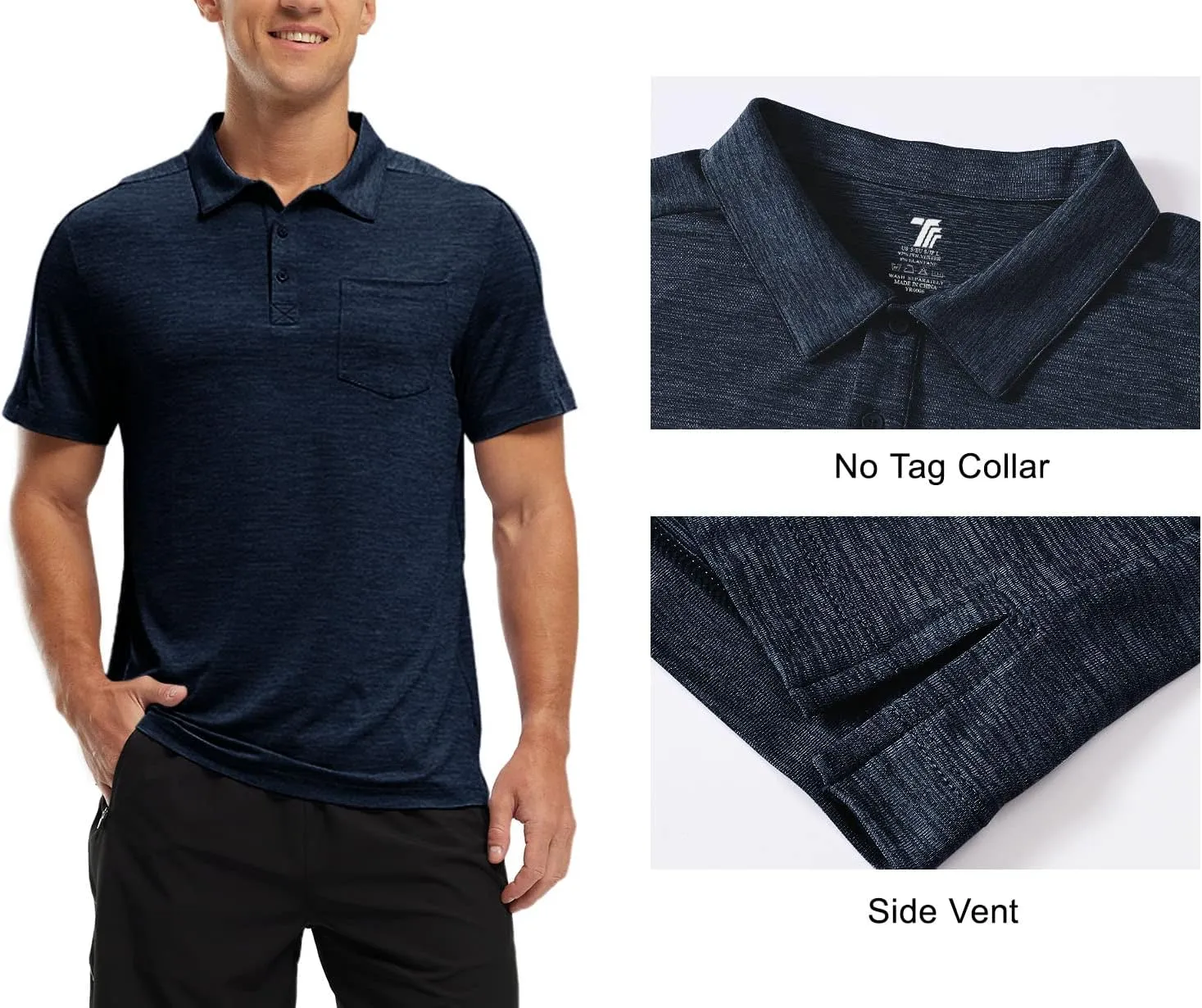 TBMPOY Men's Polo Shirts Short Sleeves with Pocket Lightweight Quick Dry Outdoor Casual Work Golf Sports Shirt