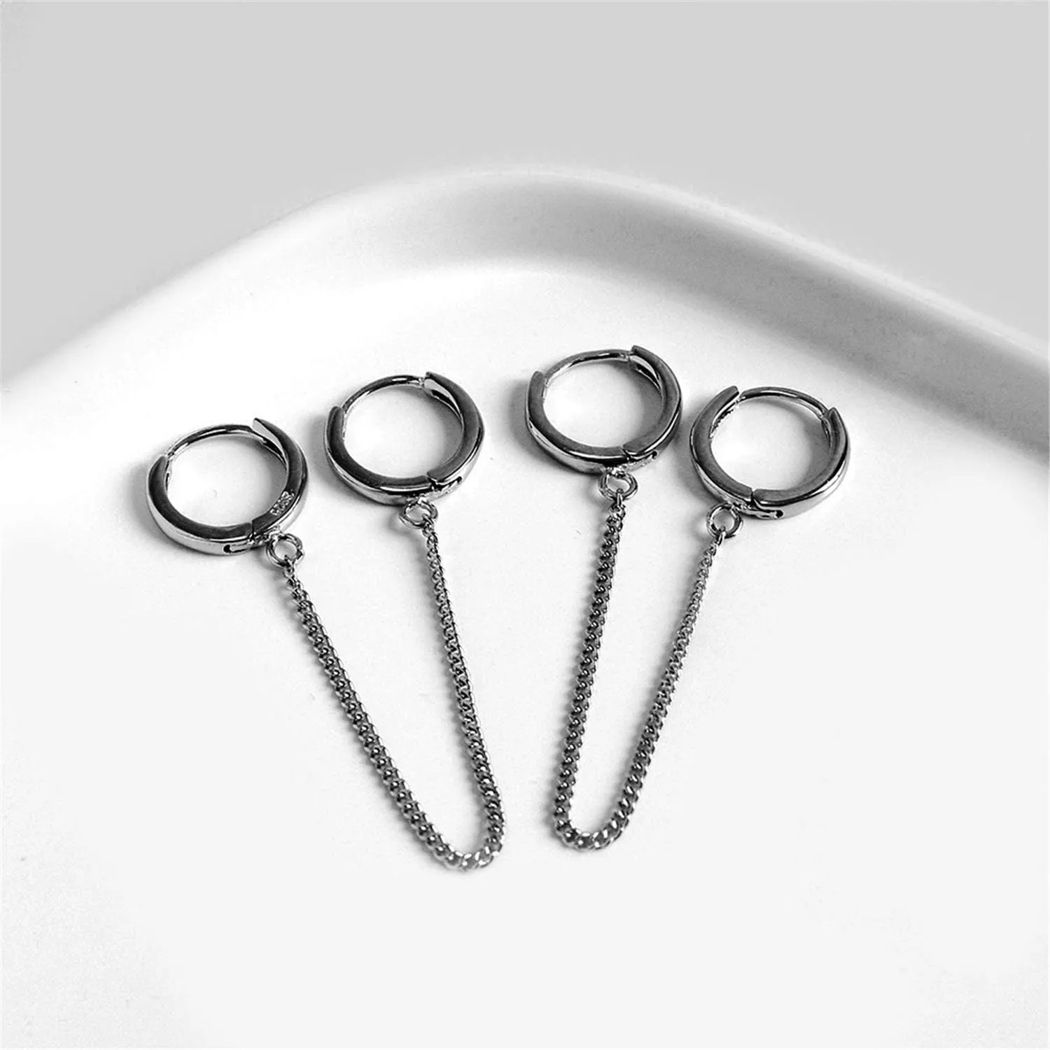 Unique Small Silver Chain Handcuff Hoop Earrings Double Piercing Dangle Drop Cartilage Earrings Chic Chain Huggie Hoop Earrings for Men Women Statement Jewelry Gifts