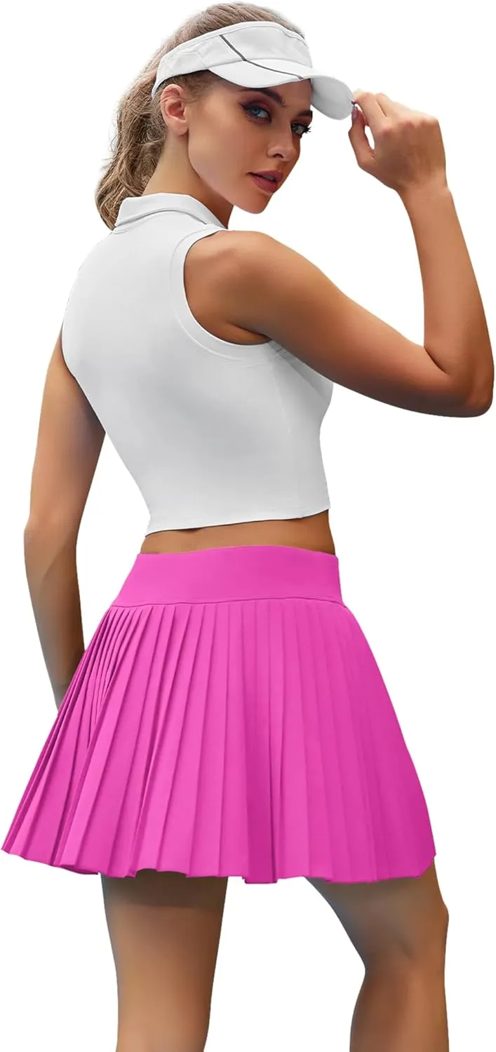 Womens Pleated Tennis Skirts with Pocket Shorts High Waisted Skorts Lightweight Golf Skirt Flowy Athletic Skort